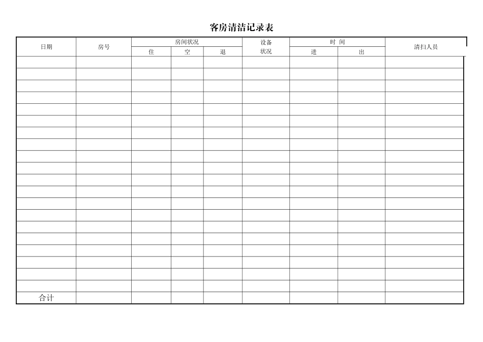 客房清洁记录表_第1页