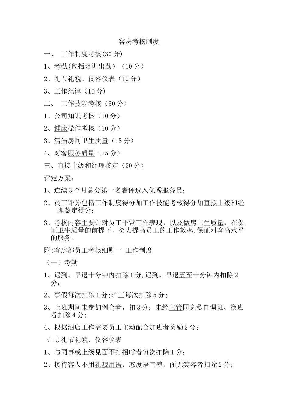 客房考核标准_第1页