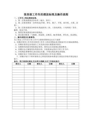 客房部工作车的摆放标准及操作流程
