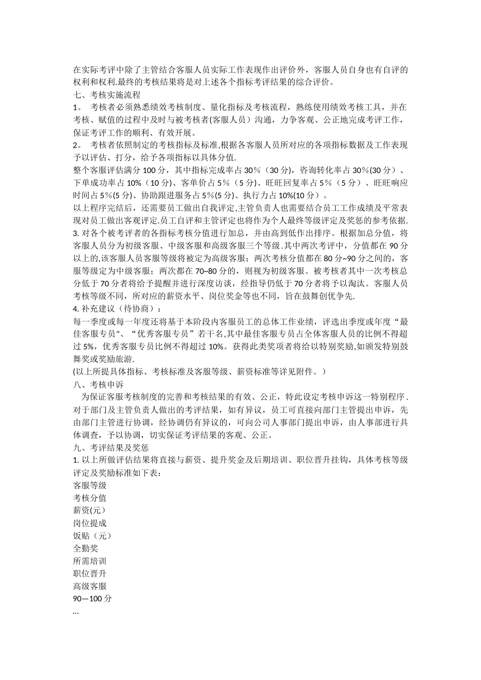 客服绩效考核方案_第2页