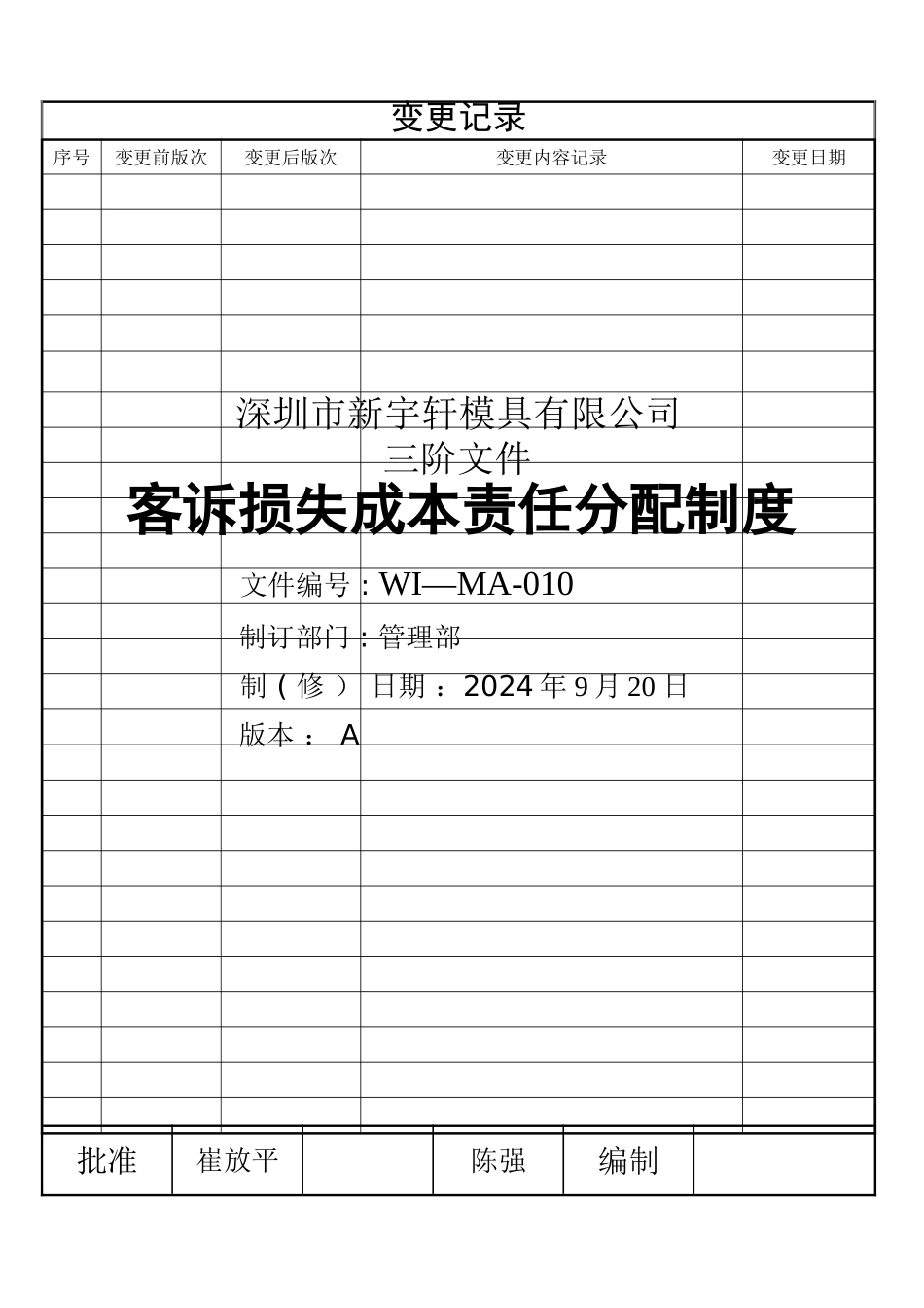 客诉损失成本责任分配制度_第1页