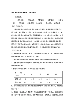 室内UPVC塑料排水管施工方案及要点