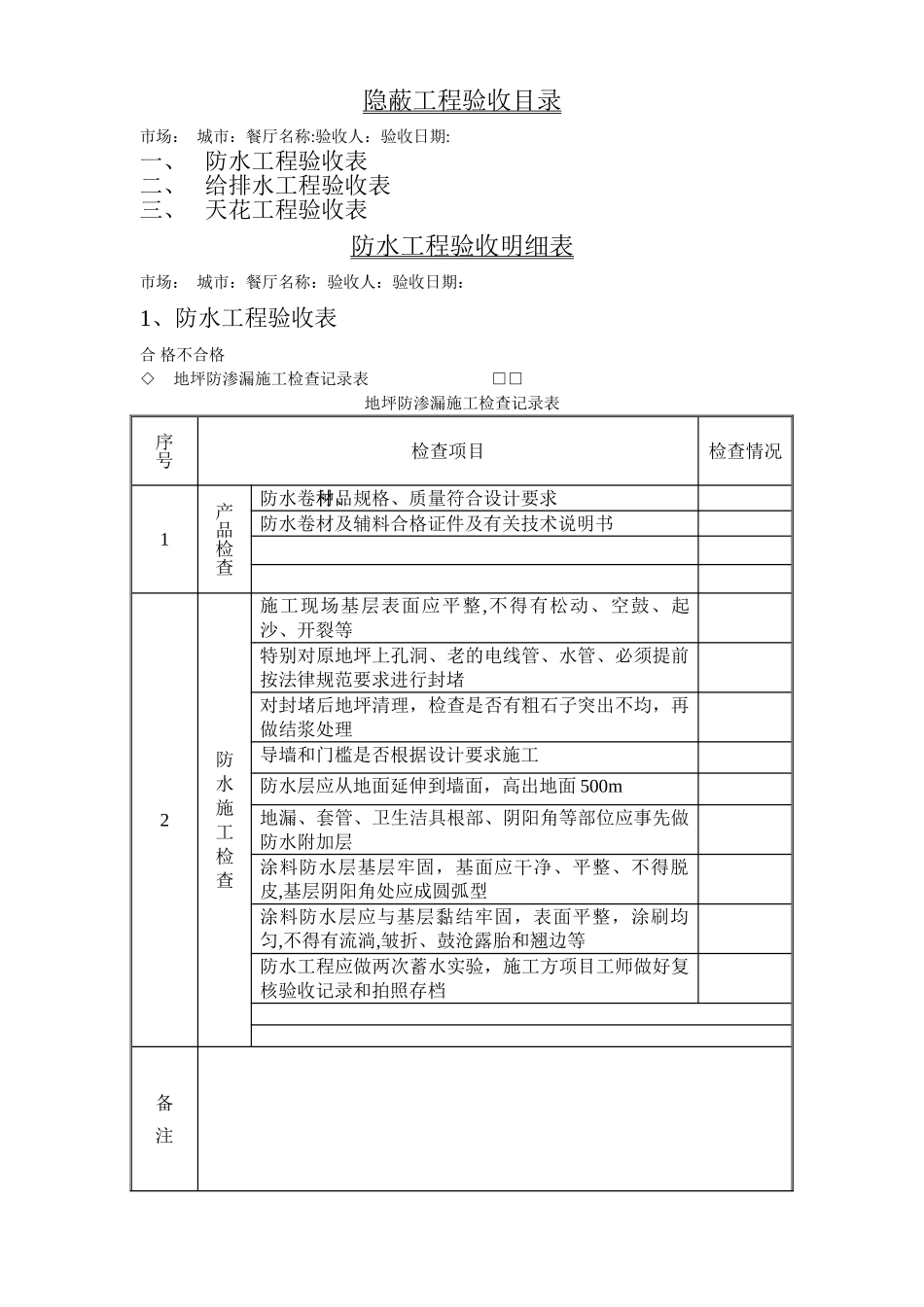 室内装修隐蔽工程验收单_第1页