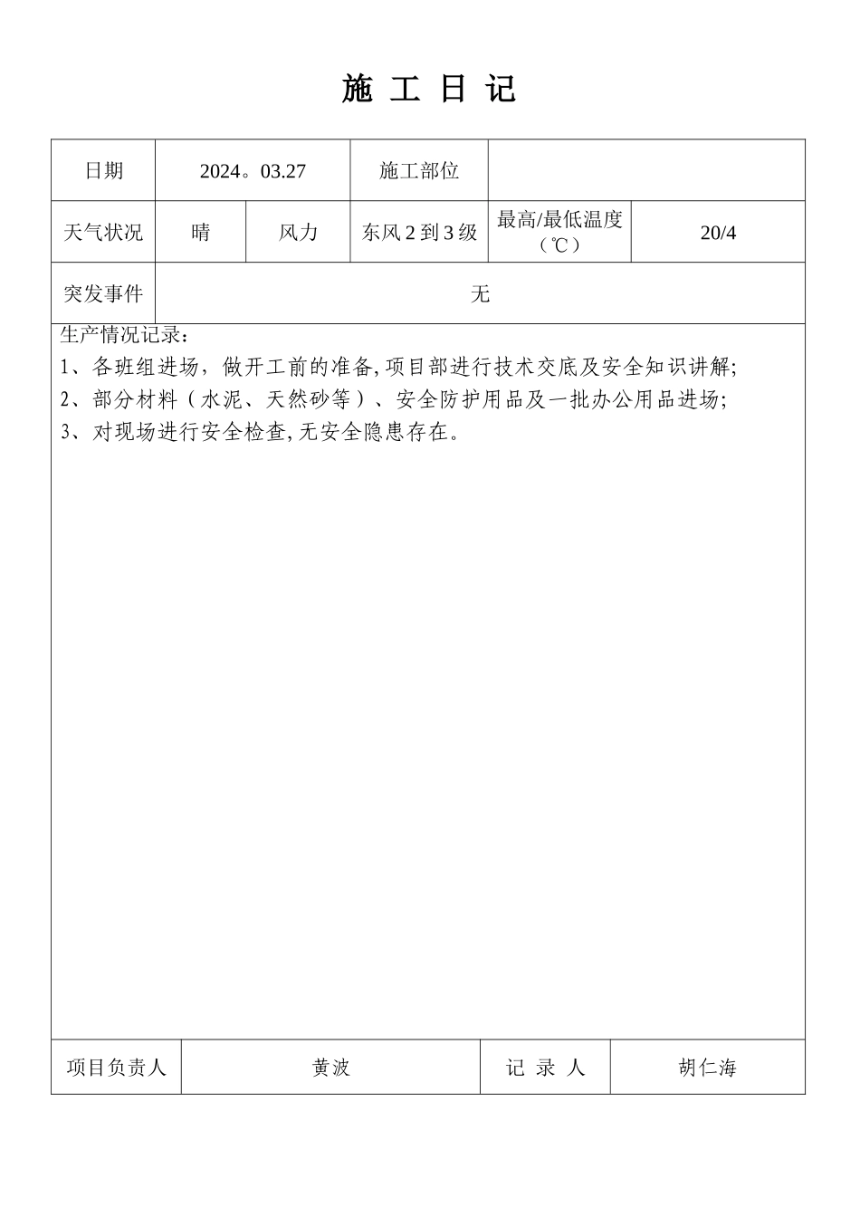 室内装饰工程施工日志_第1页
