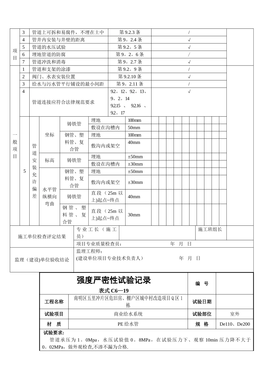 室外给水管道安装工程检验批质量验收记录表_第2页