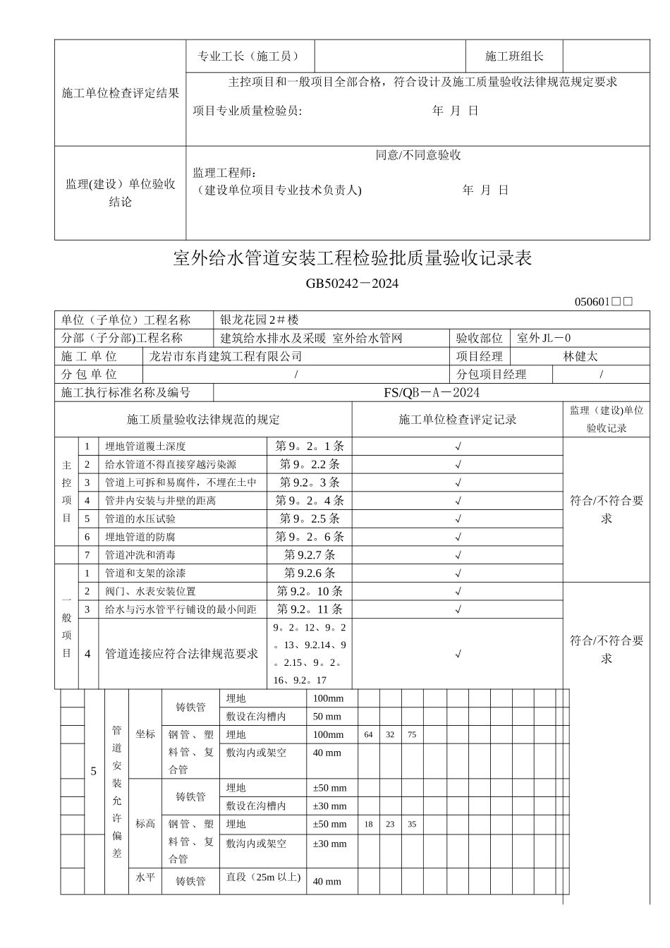室外给水管道安装工程检验批质量验收记录_第3页