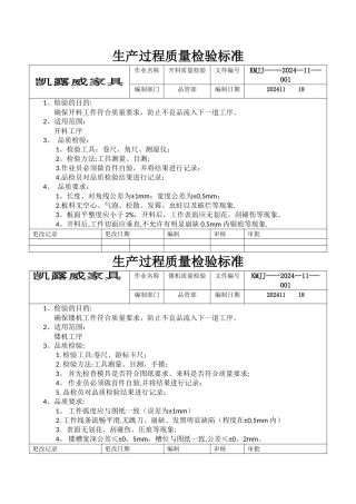 家具生产过程质量检验标准