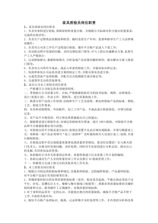 家具质检员岗位职责