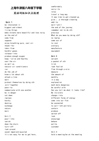 2025年上海牛津版八年级下学期8B知识点梳理