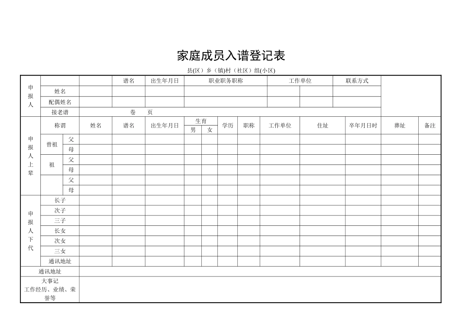 家庭成员入谱登记表_第1页