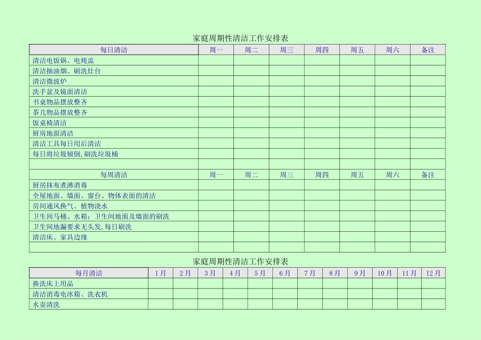 家庭清洁周期性安排工作表_第1页