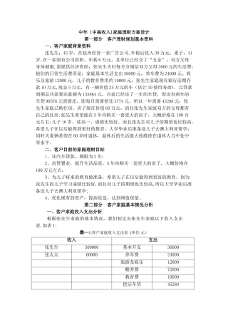 家庭理财方案设计案例