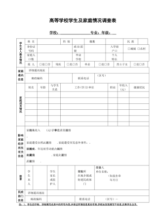家庭经济困难证明相关表格