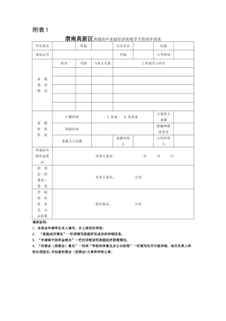 家庭经济困难学生资助申请表