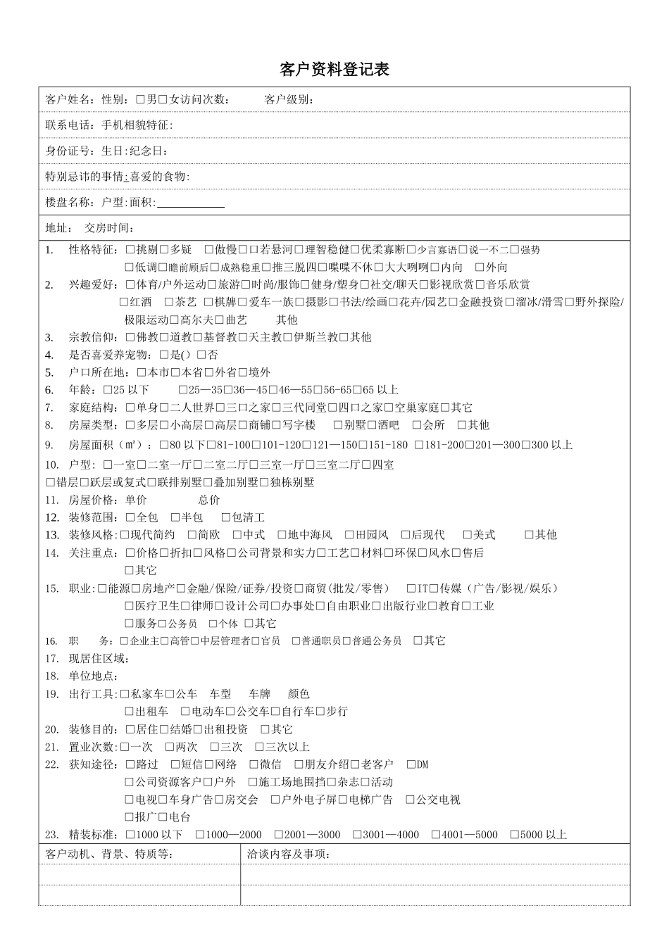 家装公司客户资料登记表_第1页