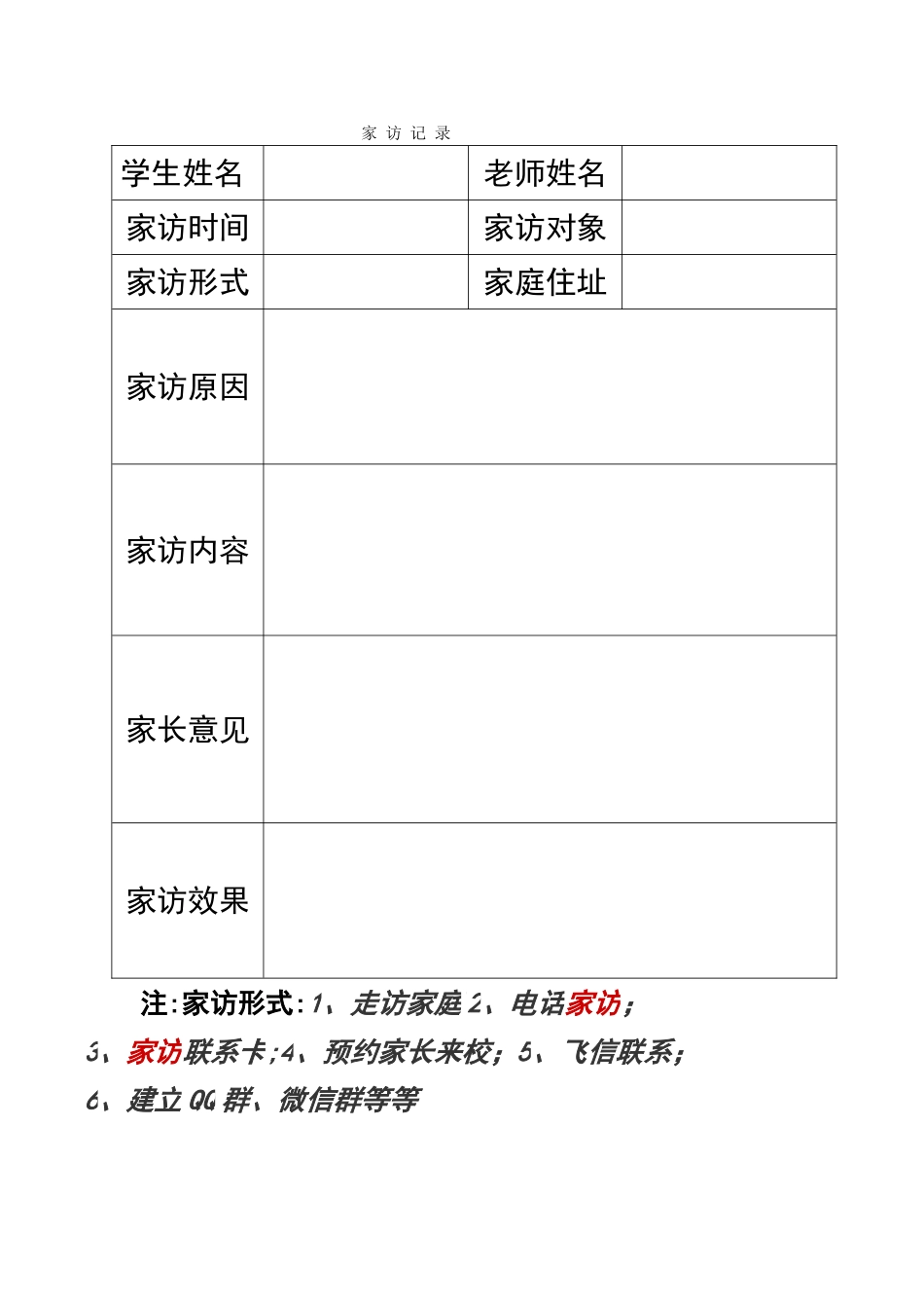 家访记录表格模板_第1页