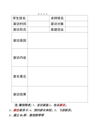 家访记录表格模板