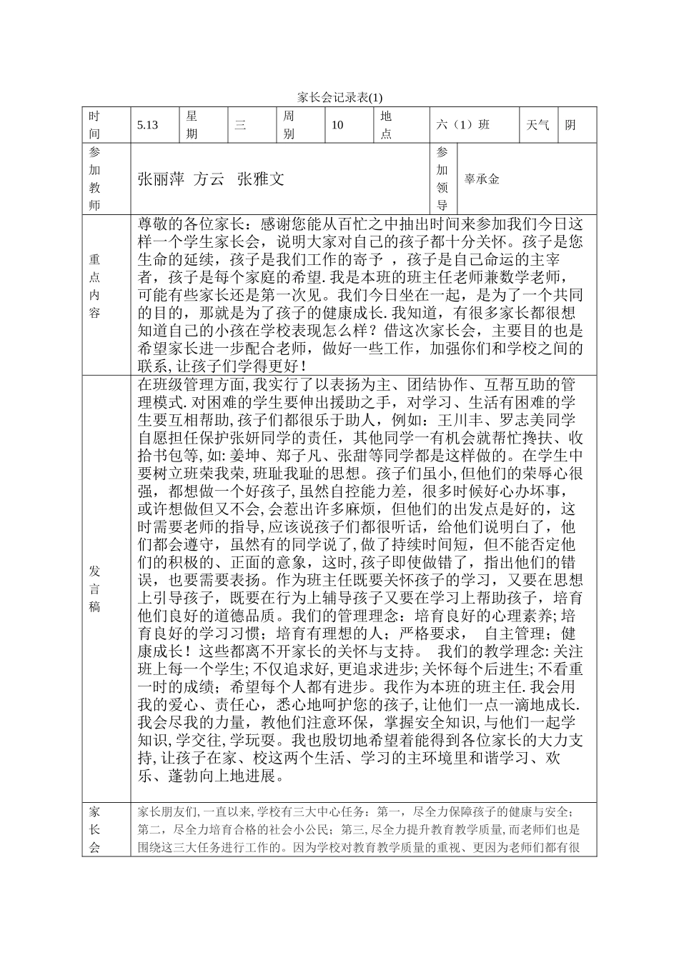 家长会记录表_第1页