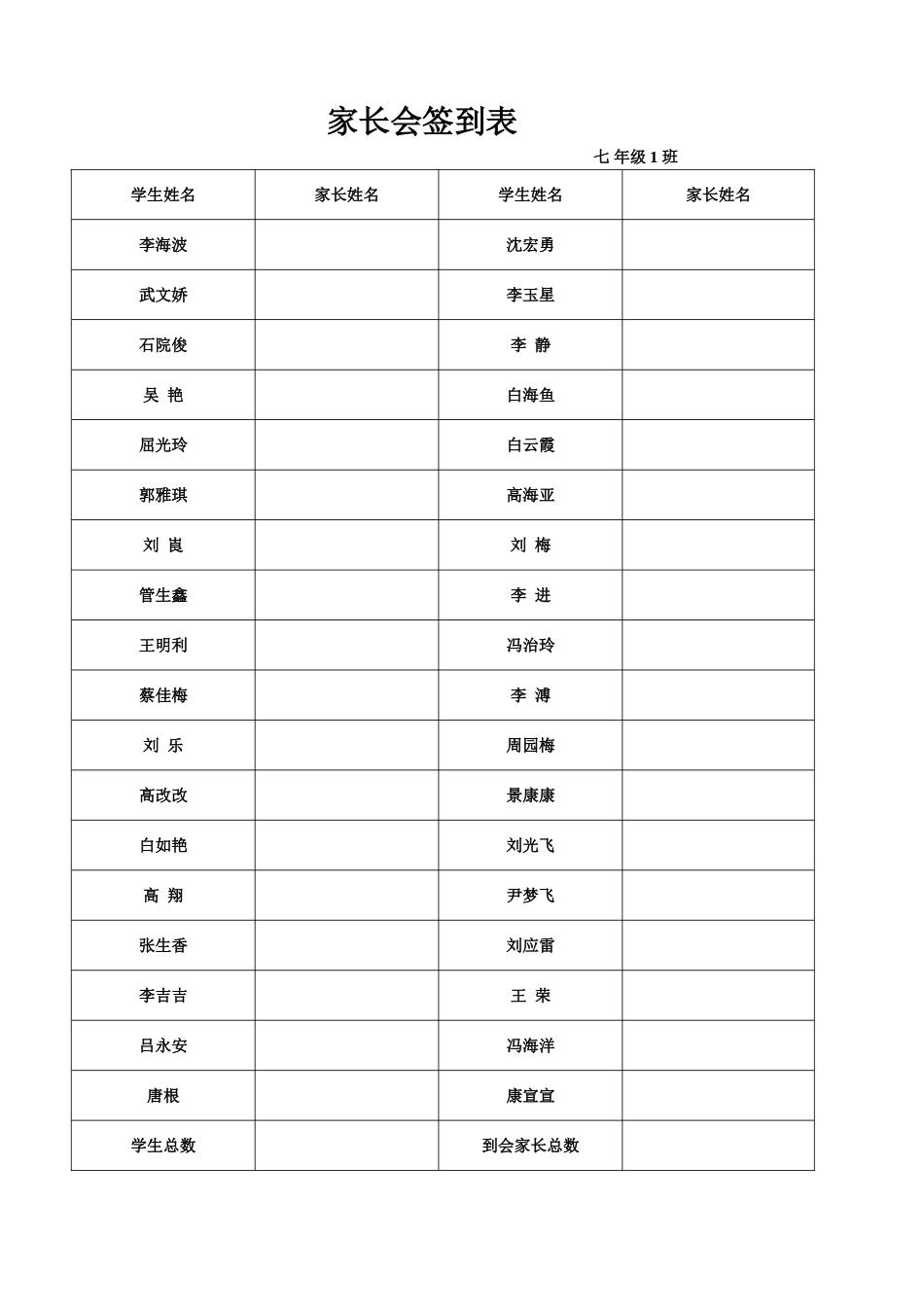 家长会签到表_第1页