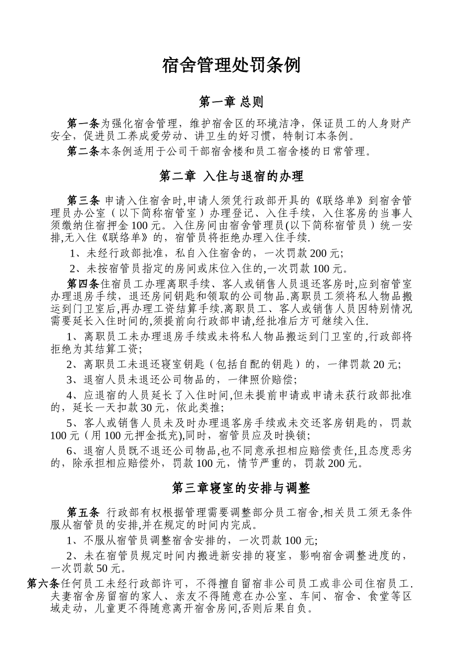 宿舍管理处罚条例_第1页