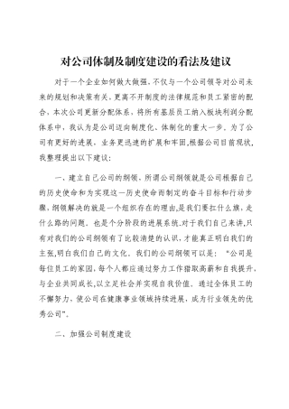 对公司体制及制度建设的看法及建议