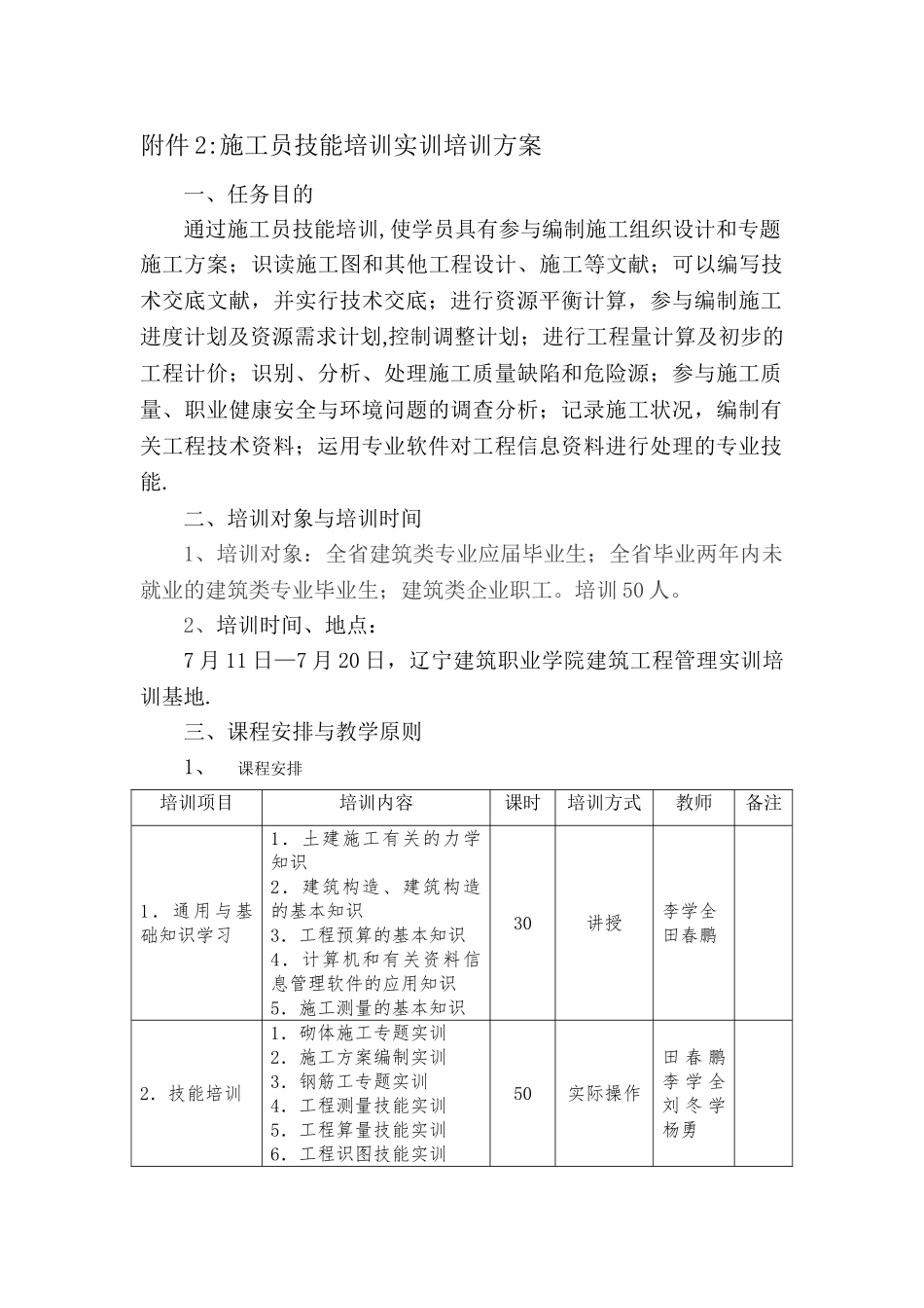 2025年施工管理施工员技能培训实训培训方案_第1页
