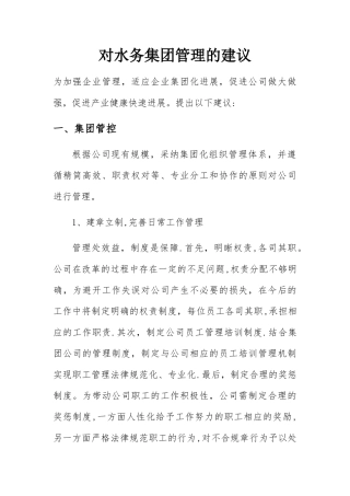 对水务集团管理的建议