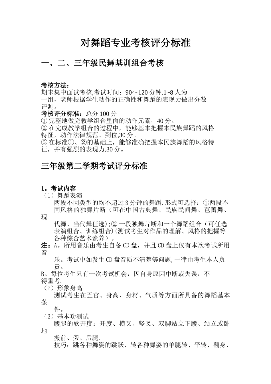 对舞蹈专业考核评分标准_第1页