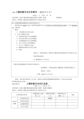 寿县古城护城河清淤及恢复工程支付用表1标