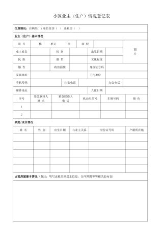 小区业主情况登记表