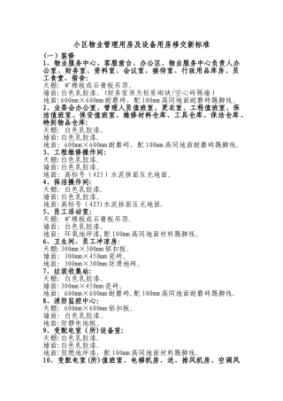 小区物业管理用房及设备用房移交标准