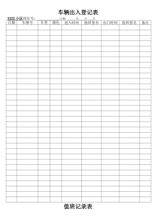 小区门卫记录表