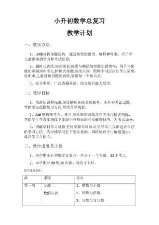 小升初总复习数学教学计划