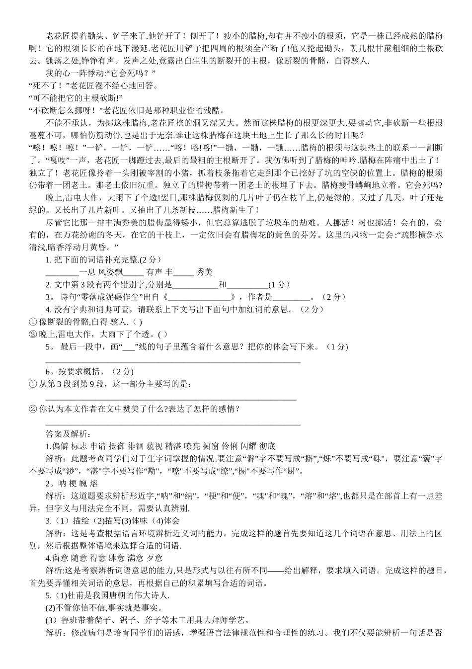 小升初语文试卷及答案_第3页