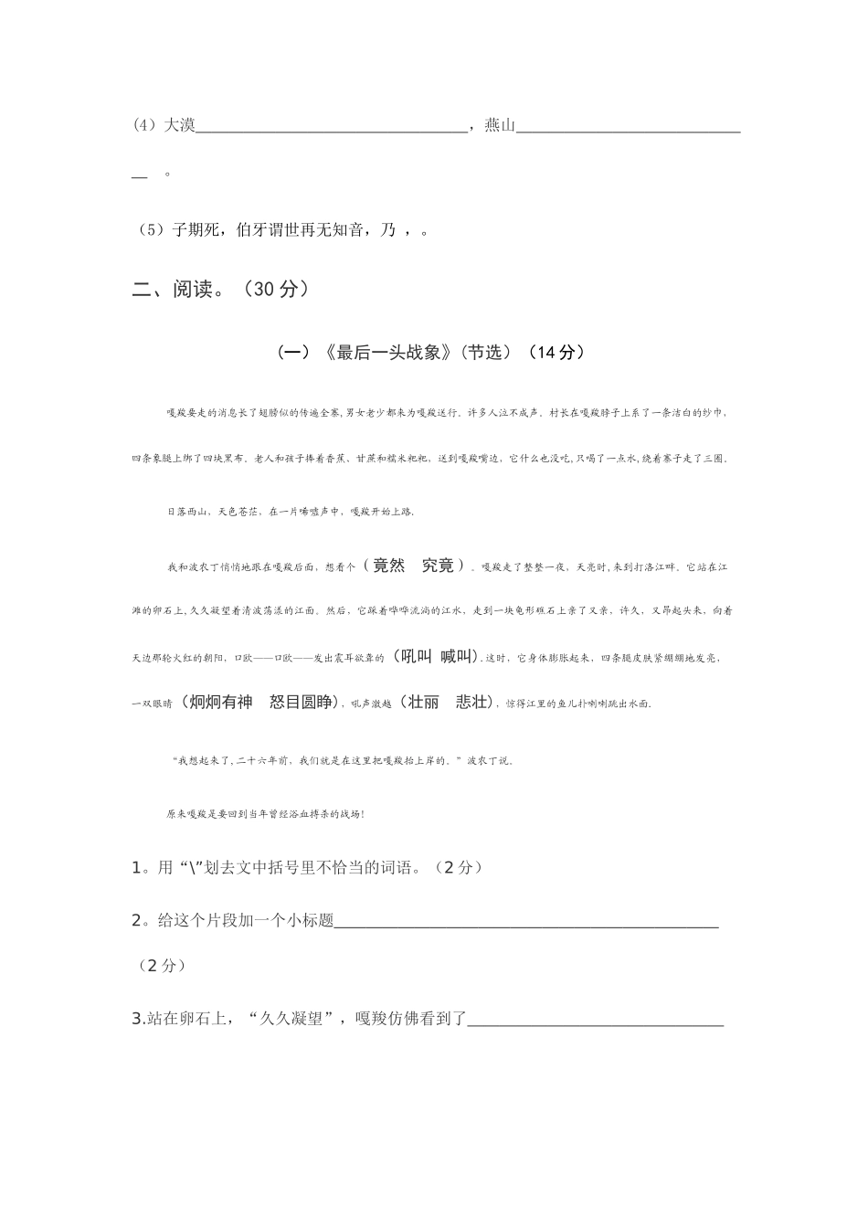 小升初语文试卷_第2页