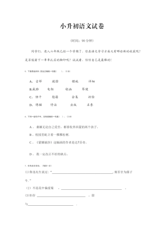 小升初语文试卷