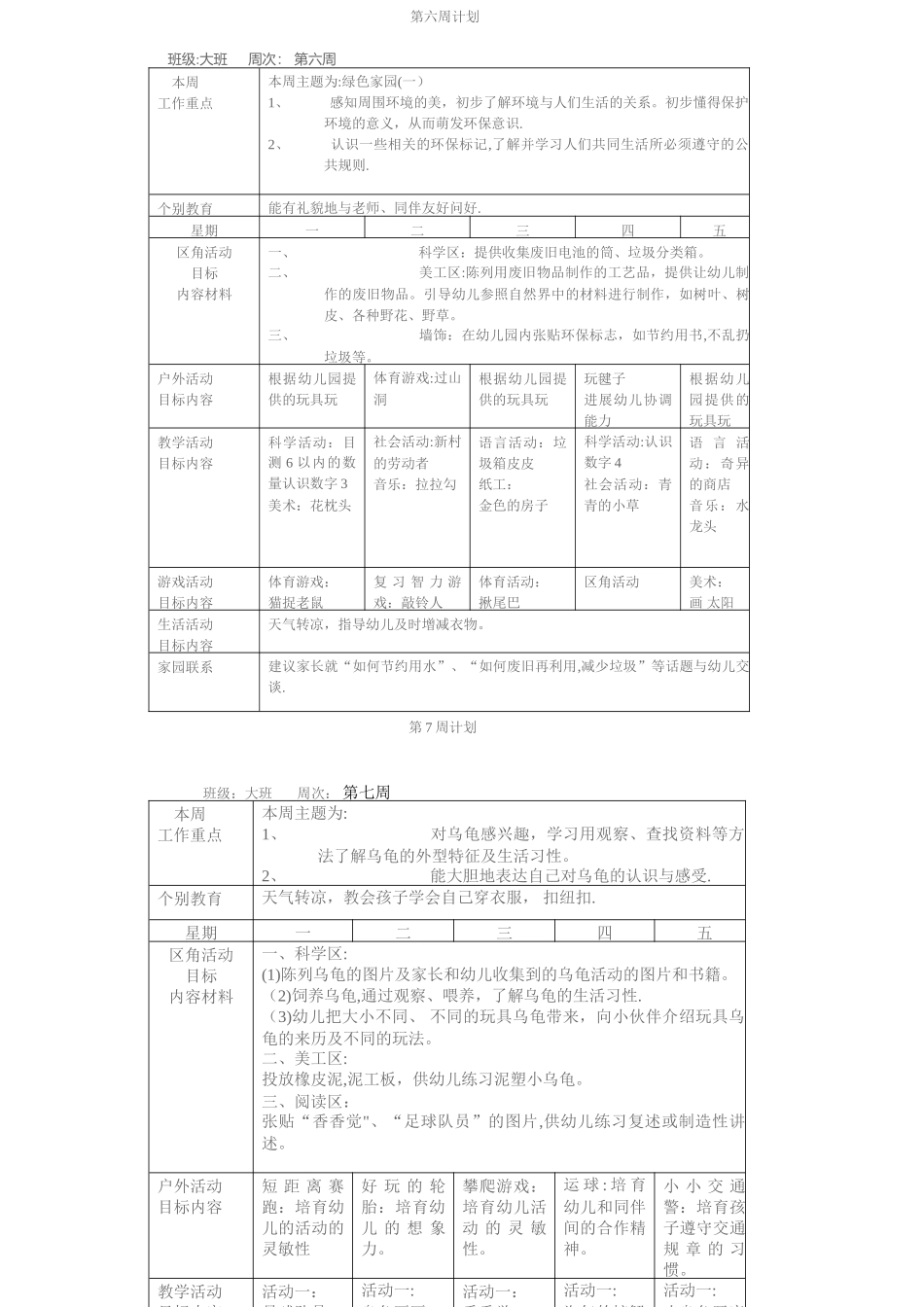 小博士大班幼儿园周工作计划表_第3页