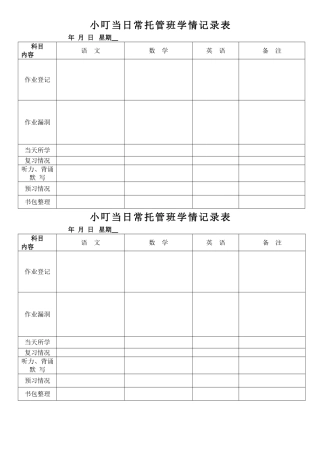 小叮当托管班学情记录表