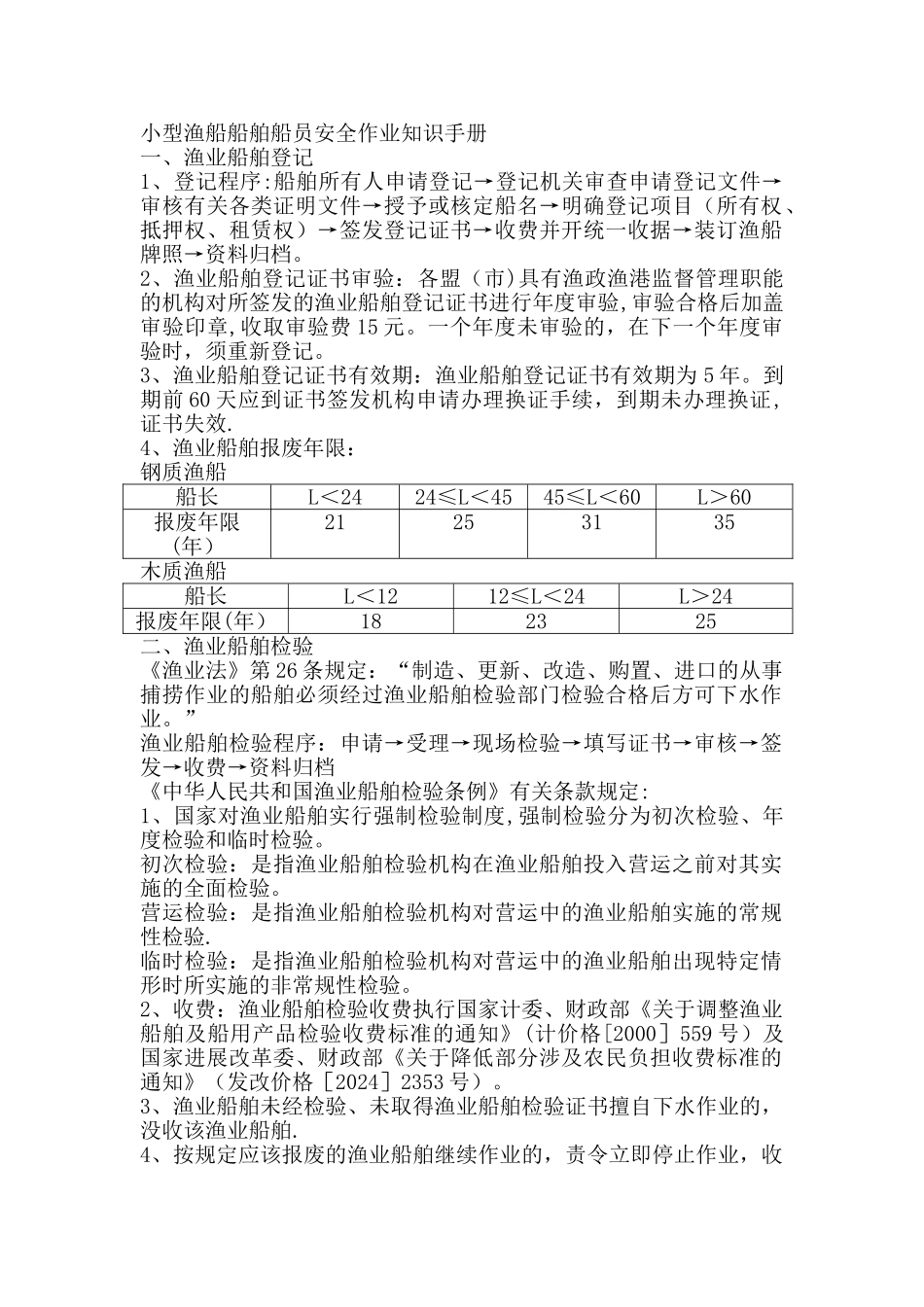 小型渔船船舶船员安全作业知识手册_第1页