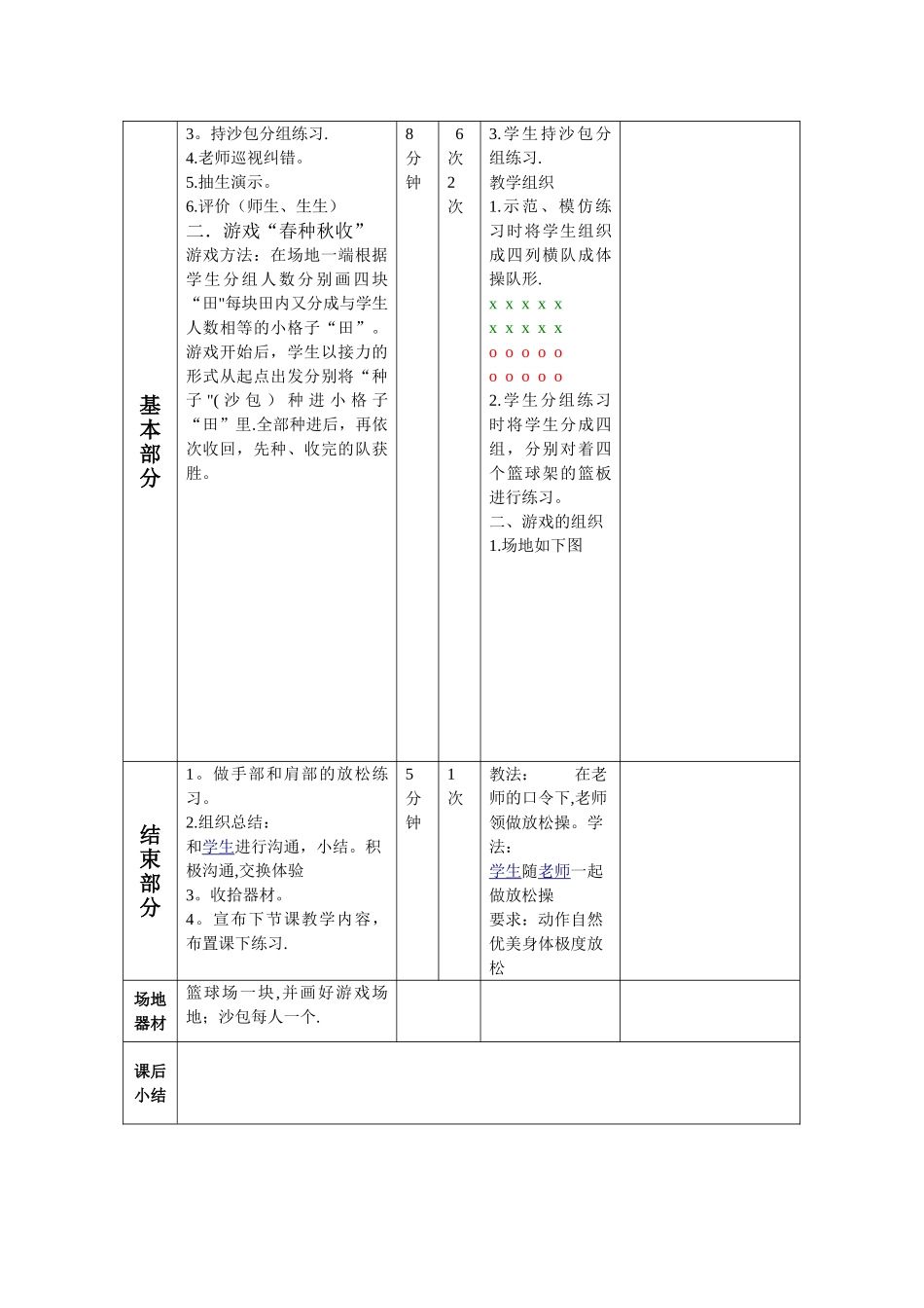 小学一年级体育教案--投沙包_第2页