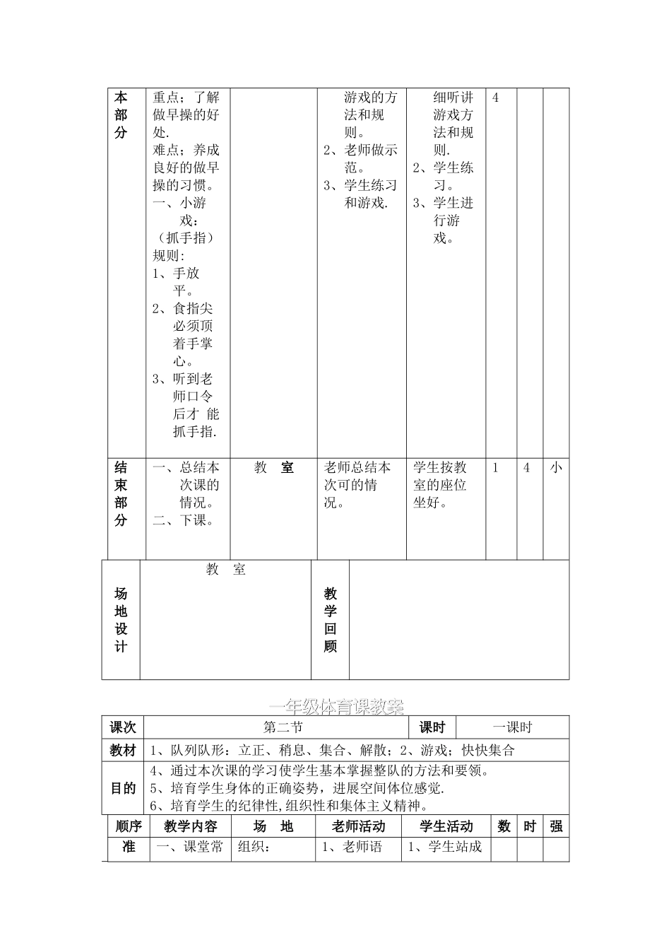 小学一年级体育课教案_第2页