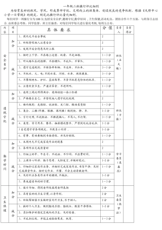 小学一年级班级管理细则带表格