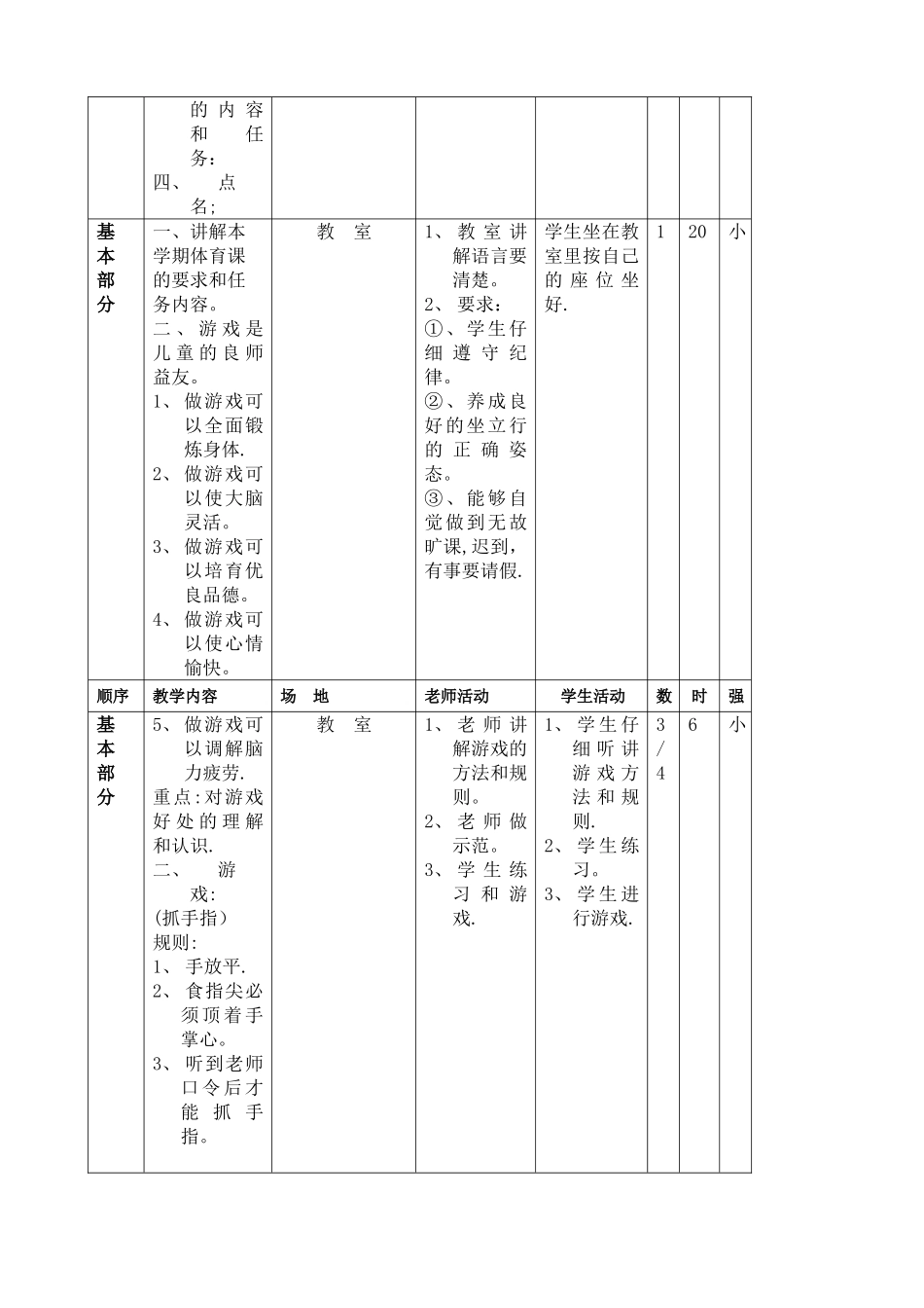 小学三年级下册体育计划及教案全册详案_第3页