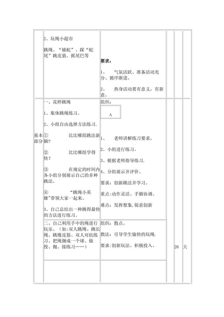小学三年级跳绳体育课教案_第2页
