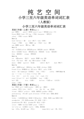 小学三至六年级英语词汇表汇总