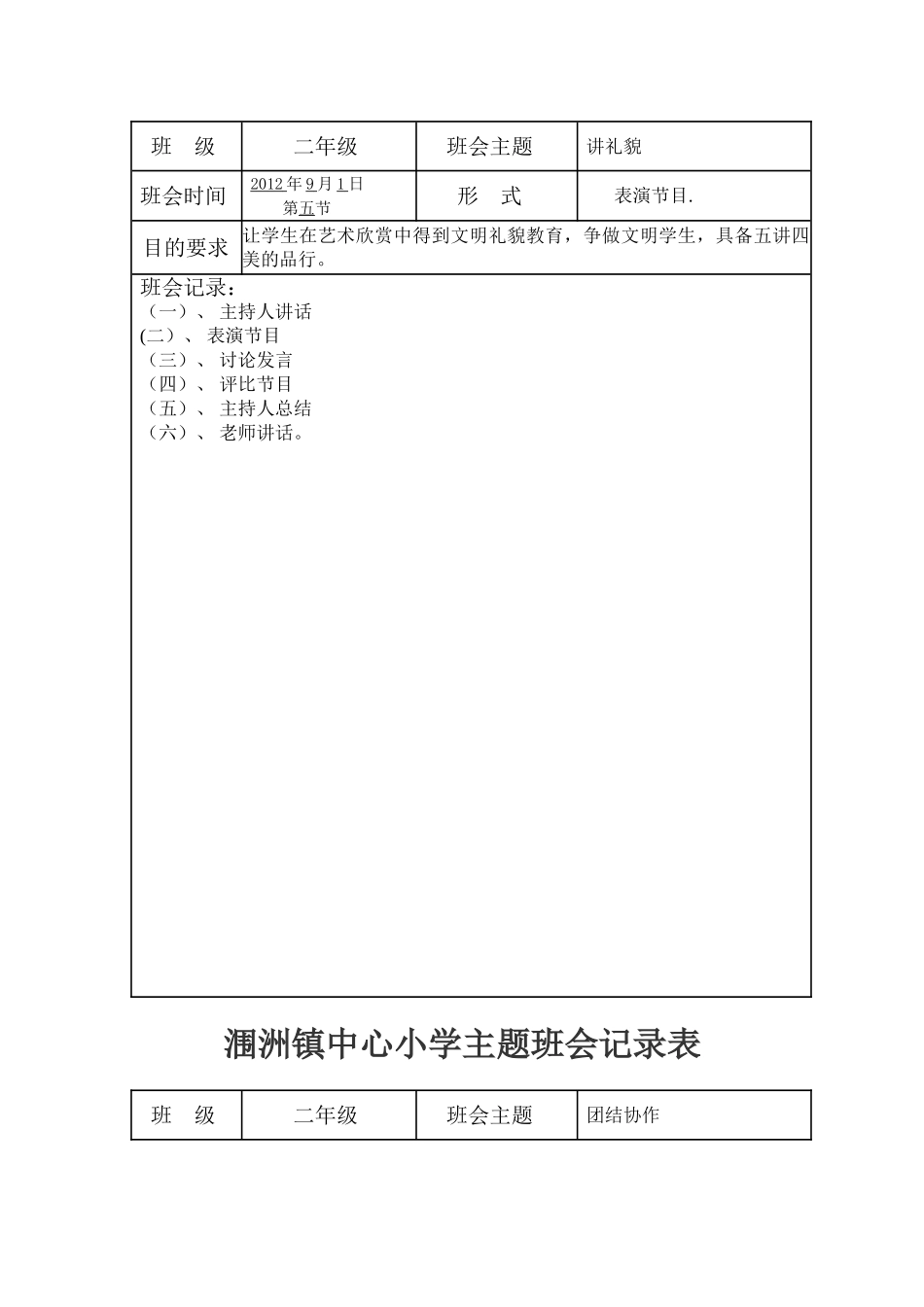小学主题班会记录表_第3页