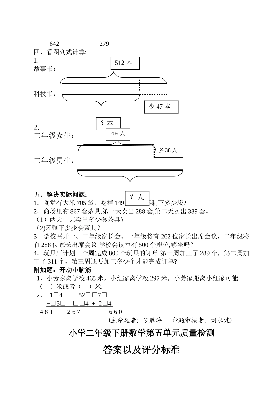 小学二年级下册数学第五单元质量检测题_第2页