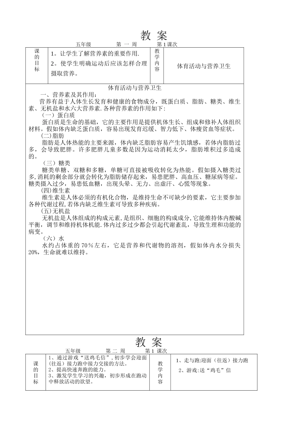 小学五年级体育与健康下册教案_第1页