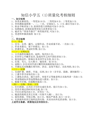 小学五年级班级量化考核细则