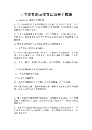 小学体育课及体育活动安全措施